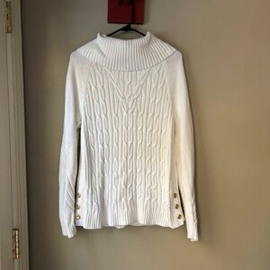 Talbots White Cowl Neck Sweater with Gold Button Details M
